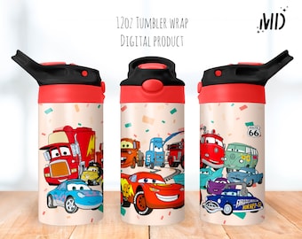 Cartoon Tumbler png, Car Sippy Cup 12oz, Race Cars Flip Top Tumbler 12oz