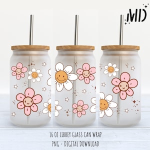 Retro Flower Libbey 16oz, Retro Tumbler Design PNG, Flower Libbey png