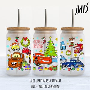 Christmas Liibey 16oz, Cars Libbey 16oz, Glass Can, Sublimation Design, Sublimation Design Digital Download, PNG