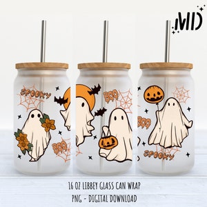 Ghost Halloween Libbey 16oz, Magical Halloween Glass Can 16oz, Halloween png, Ghost beer can glass wrap, Ghost glass can wrap