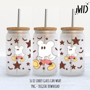 Scary Pumpkin Magical Mouse Halloween Libbey 16oz, Magical Halloween Ghost Glass Can 16oz, Neutral Orange Halloween Libbey 16oz