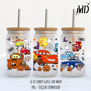 Halloween Libey 16oz, Cars Libbey 16oz, Glass Can, Sublimation Design, Sublimation Design Digital Download, PNG