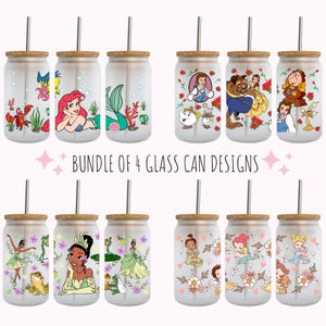 Bundel van 4 Magical Princess, png, Snacks libbey 16oz, Princess Tumbler Wrap 16oz, Princess, png