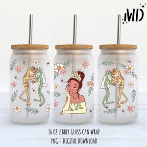 Princess libbey 16 oz, Diseño mágico de lata de vidrio, Envoltura de vaso Princess
