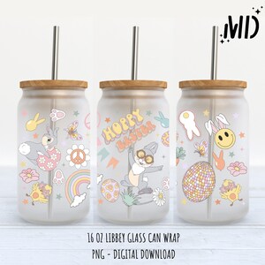 Easter Spring Magical Flower Libbey 16 oz, Retro Easter Glass Can 16oz, Easter Egg Flower Tumbler