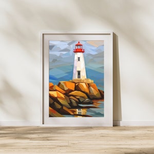 Shimmering Sentinels: A Captivating Coastal Artwork Blends Time and Geometry || PRINTABLE Art | Art Print | Digital Download | Wall Art