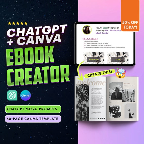 eBook Template Canva with ChatGPT prompts, Coaching Workbook Template, AI Ebook Prompts, ChatGPT Lead Magnet, Lead Magnet Template Canva