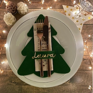 Portaposate /  Segnaposto personalizzato natalizio in feltro - albero di natale