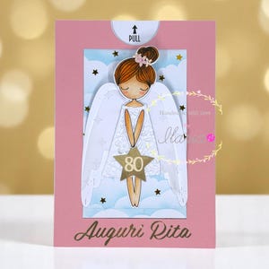 Cartão de felicitações pop-up personalizado com anjo colorido à mão, cartão feito à mão
