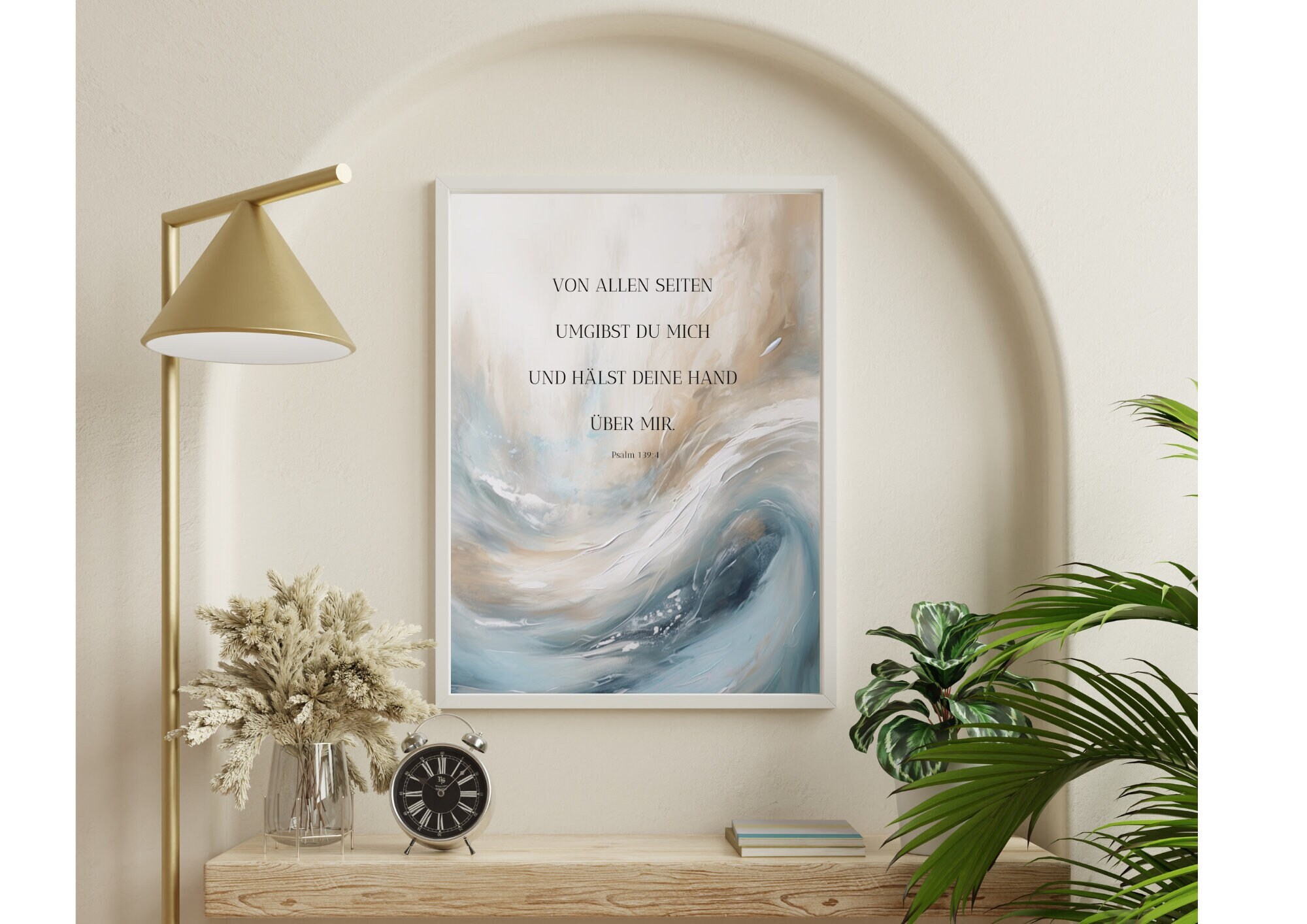 Christian wall art, abstract modern picture with waves, Christian saying, Bible verse, digital picture