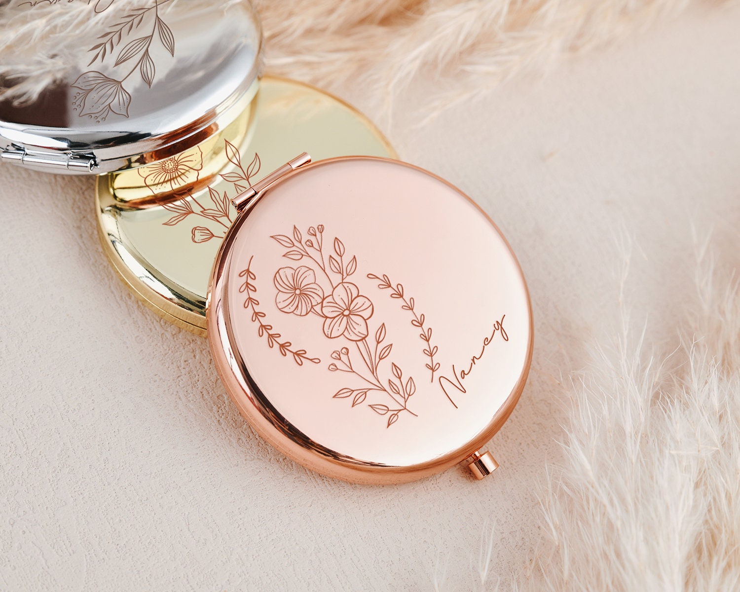 wadbeev Set of 5-10 Rose Gold Compact Mirrors with Your Name