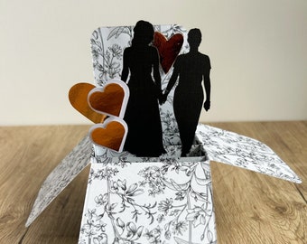 Carte pop-up mariage gay, carte pop up fiançailles, carte mariage gay, carte 3D mariage, carte pop up félicitations, boite pop up mariage