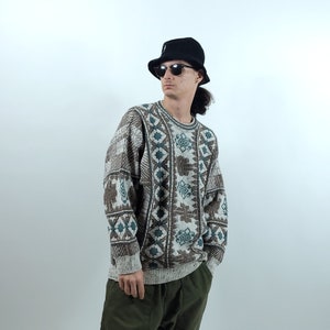 Vintage 80s 90s Knitted Carlo Colucci Style Textured Sweater / Vintage Earth Tones Knitwear Crewneck Pullover Baggy Jumper M oversized L XL