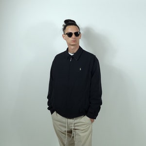 Rare Vintage 90s Polo Ralph Lauren Black Collared Jacket - Vintage 1990s Polo R.L. Elegant Small Embroidered Logo Jacket - Harrington Jacket