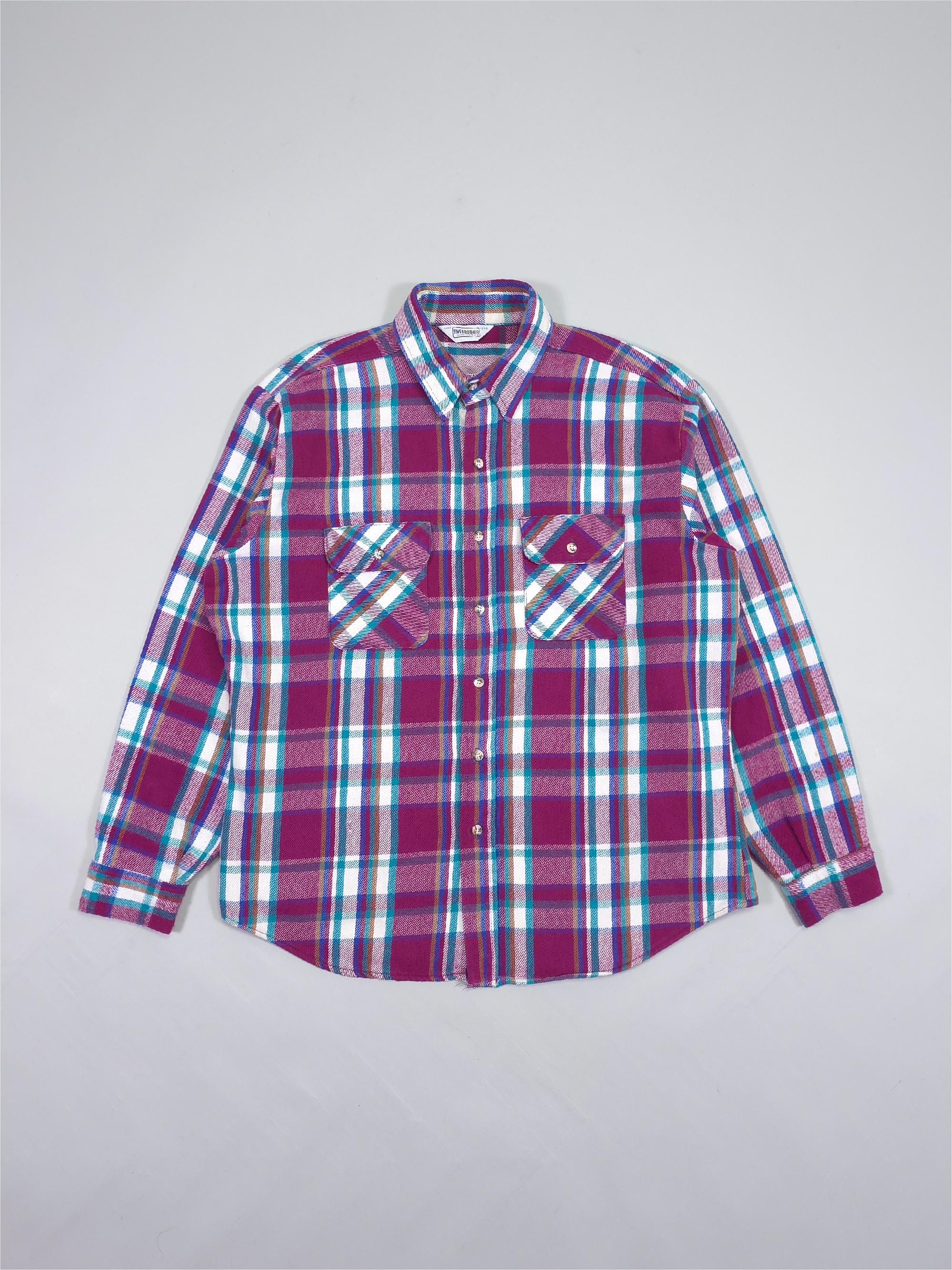 80s Five Brother Plaid Flannel Shirt – Checkered Pattern – Made in