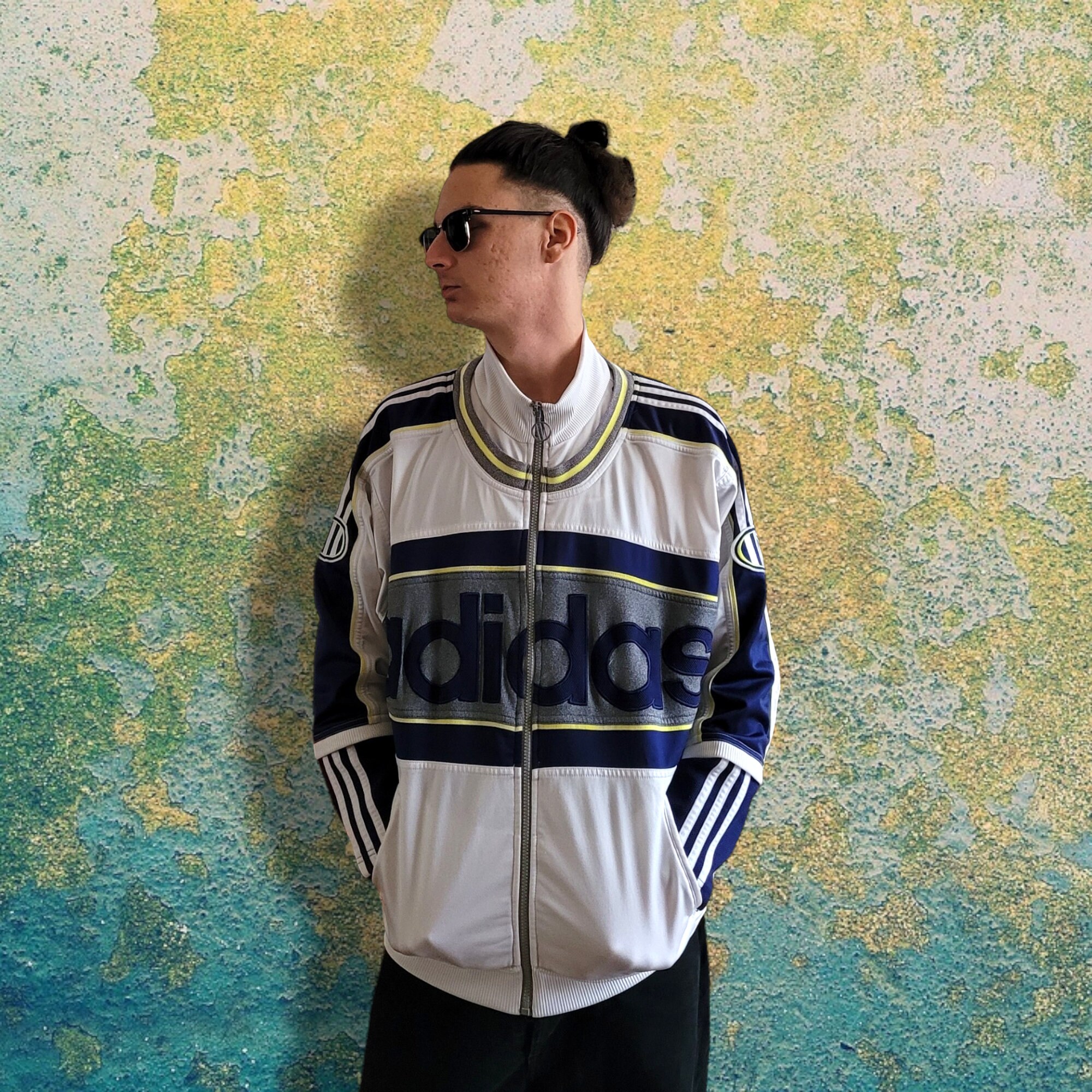 Vintage 90s Adidas Blue and White Track Top / Old School Vintage 90s Adidas Blue and White Track Top / Old School