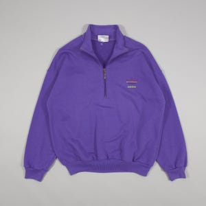90s Adidas Originals Half Zip Sweatshirt - Purple Trefoil Pullover Fits S, M