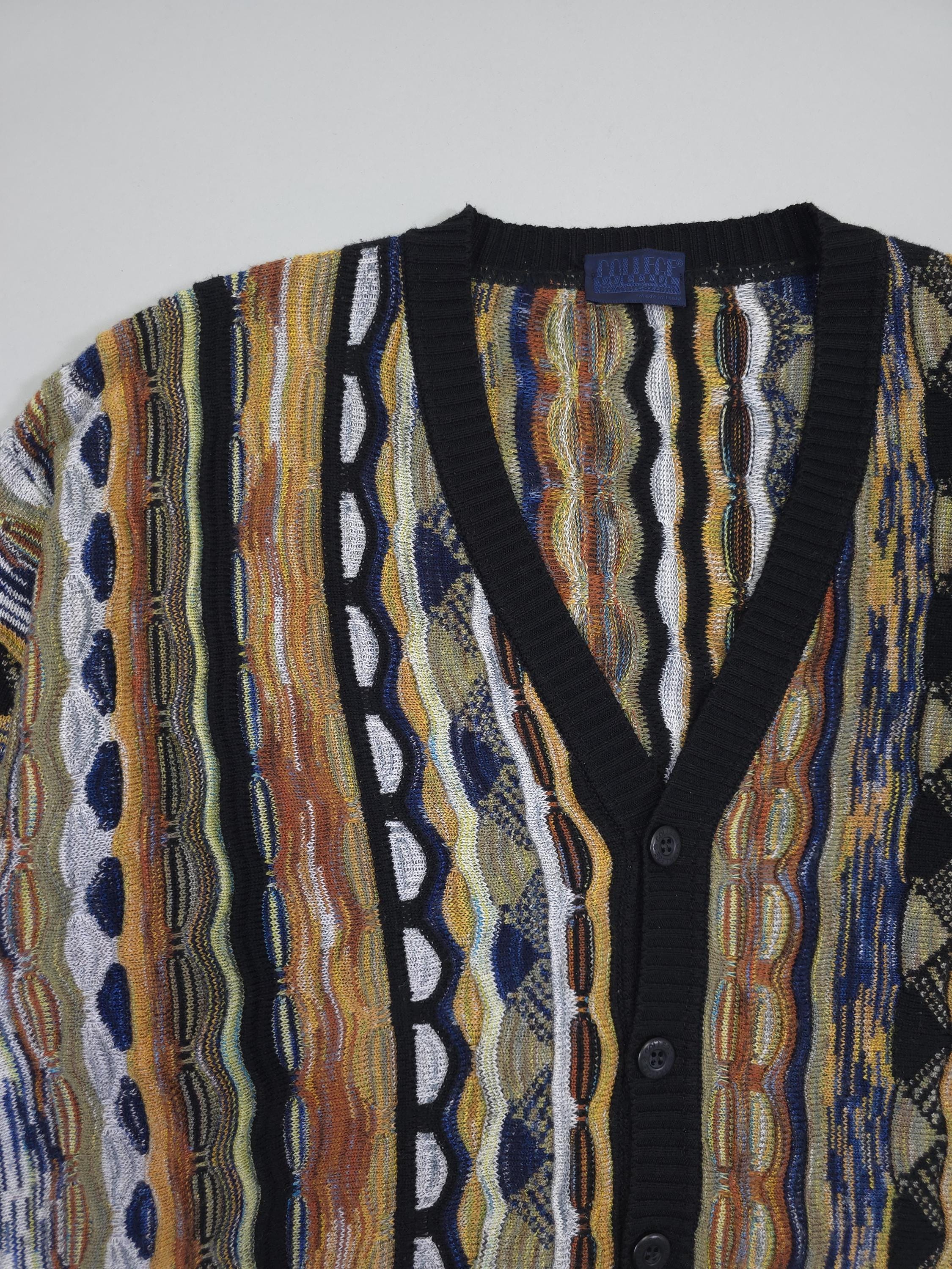 90s Italian Made College by Marcazzani Patterned Knit Cardigan 