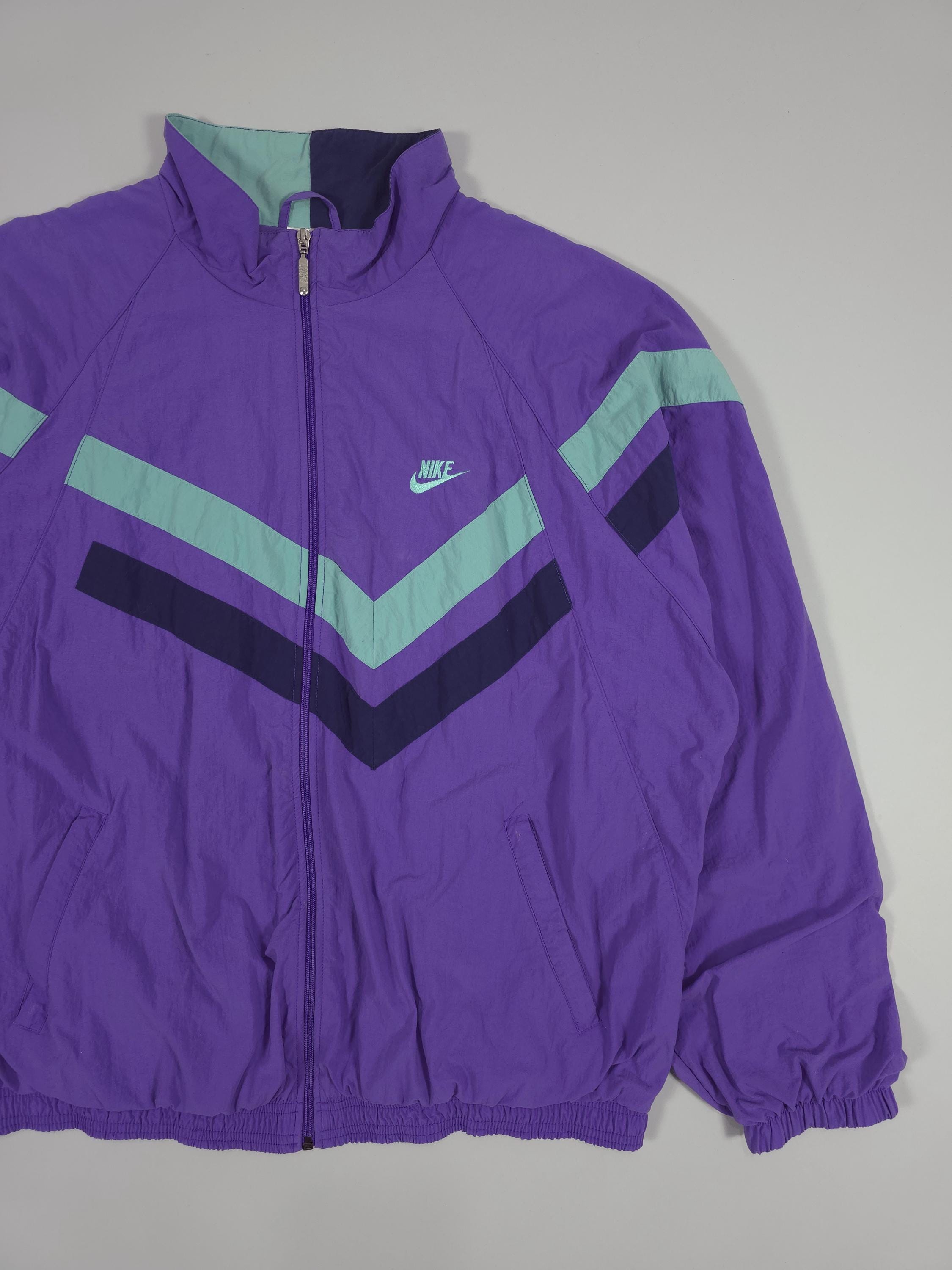 90s Nike Chevron Track Jacket – Purple/mint/black Colorblock Nylon