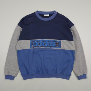 90s Adidas Trefoil Crewneck Sweatshirt – Navy/Blue/Gray Colorblock Sketch Logo Size L Fits L, XL
