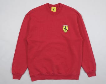Sudadera polar roja con el logo bordado de Ferrari de los 90 (sin costuras) - Talla XL (tallas L y XL)
