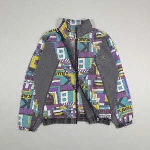 80s Geometric Pattern Zip-Up Jacket – Multicolor Size L Fits M, L