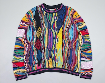 Vintage 90er Jahre Coogi Australien Pullover: Biggie Smalls Abstrakter Strick