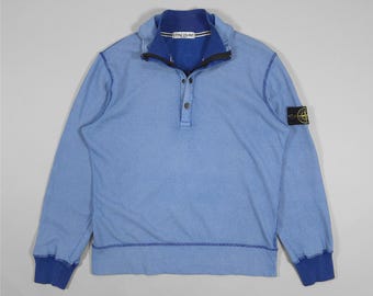 90s Stone Island Contrast Stitch Sweater – Double Collar Baby Blue Size M Fits M, L
