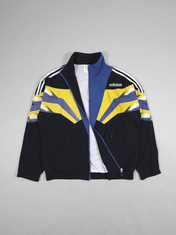 90s Adidas Geometric Pattern Track Jacket – Blue/yellow/black