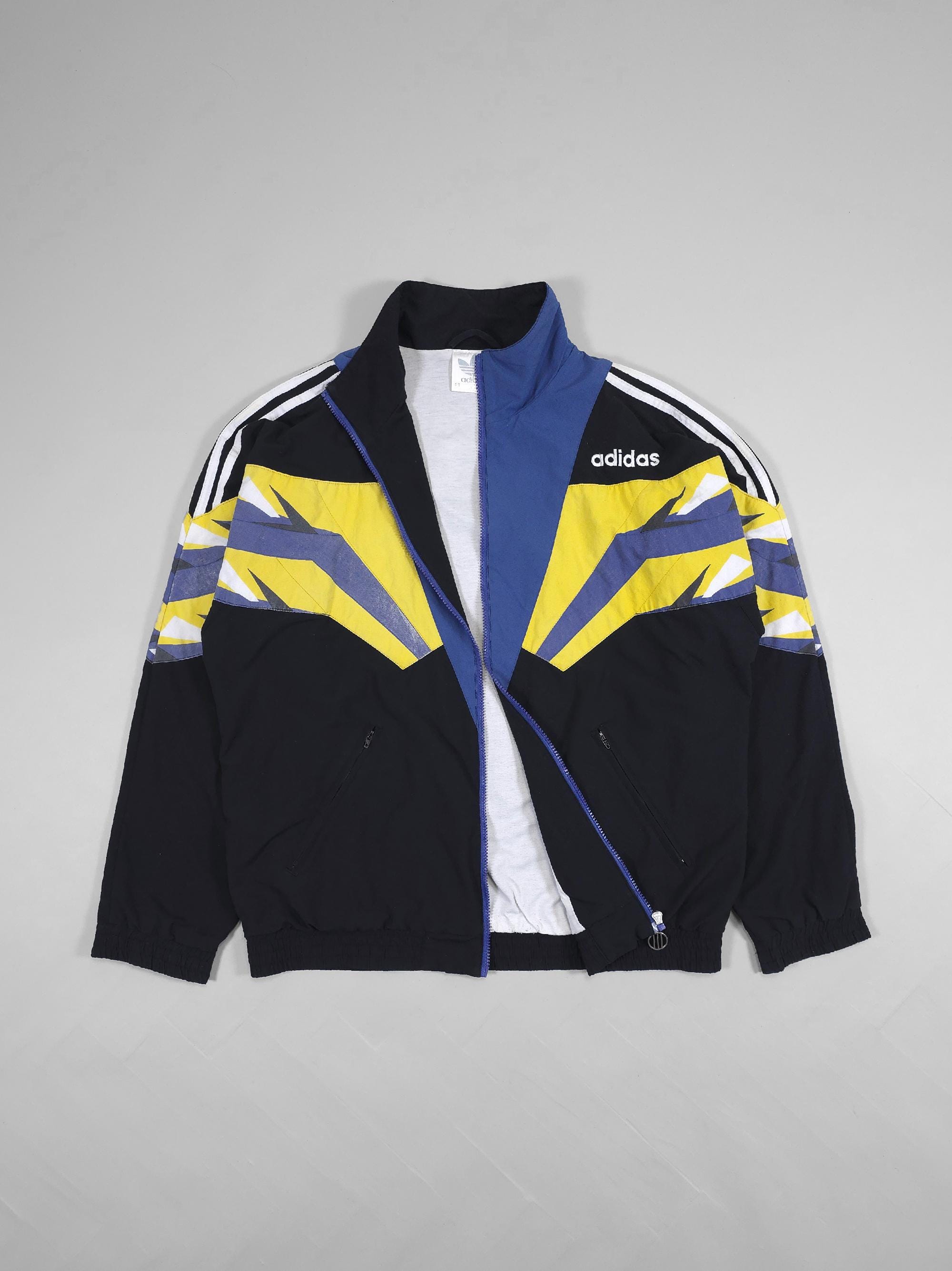 90s Adidas Geometric Pattern Track Jacket – Blue/yellow/black