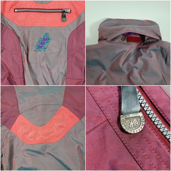 Vintage 90s K2 Shiny Fabric Purple Pink Gray Embr… - image 10