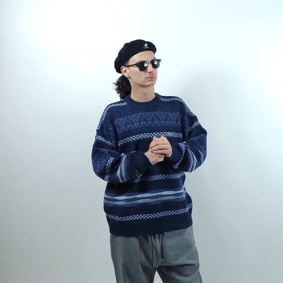 Buy Vintage 80s 90s Lacoste Blue Shades Geometric Pattern Knitwear 