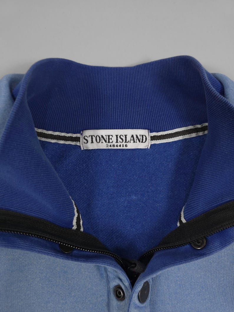 90s Stone Island Contrast Stitch Sweater – Double Collar Baby Blue Size M Fits M, L image 7
