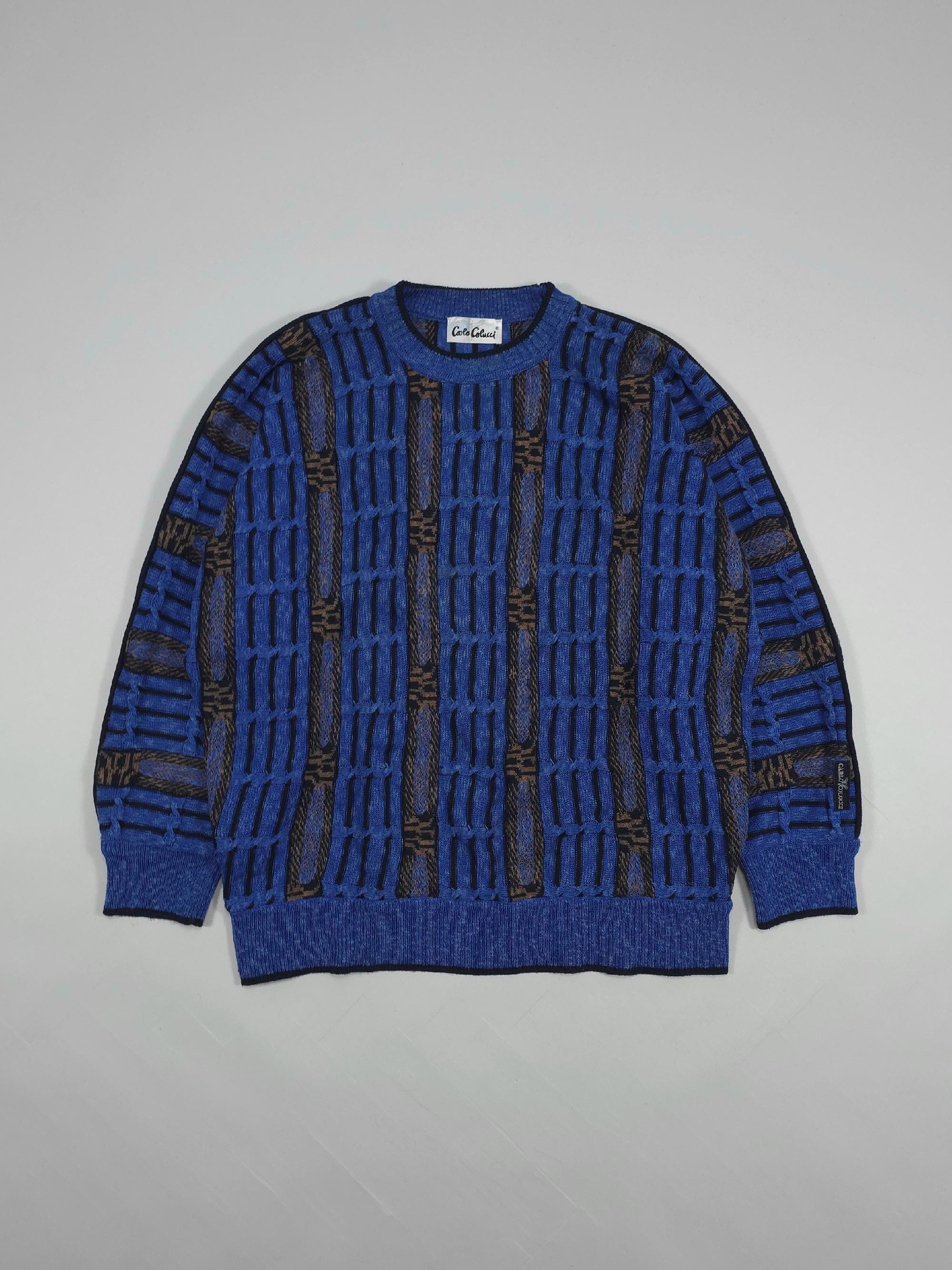 90s Carlo Colucci 3D Textured Linen Blend Knit Sweater – Royal 