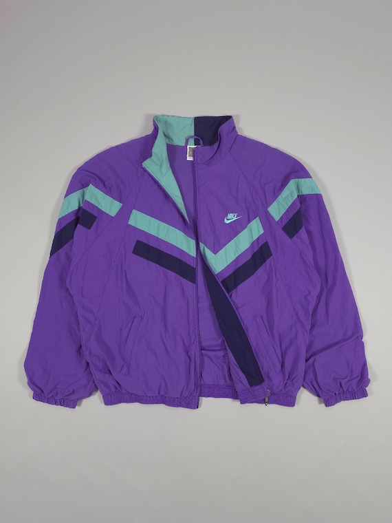 90s Nike Chevron Track Jacket – Purple/mint/black Colorblock Nylon