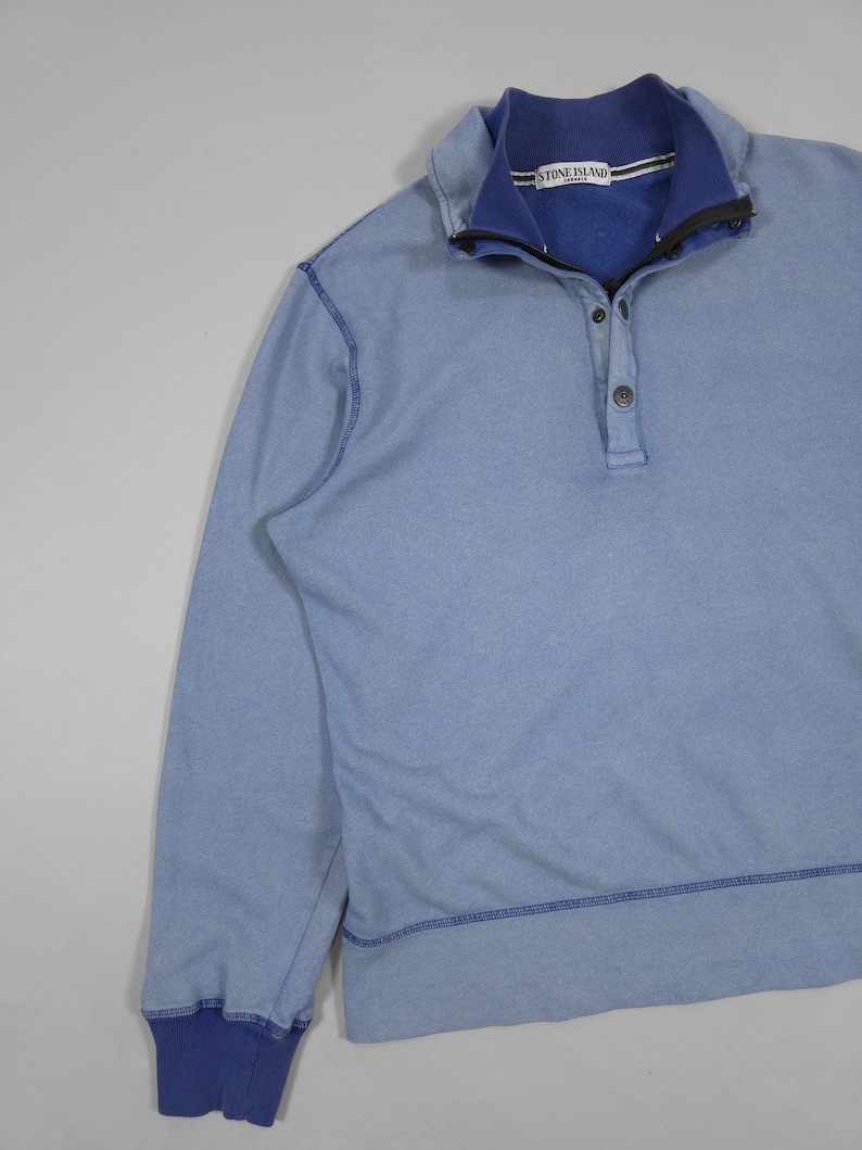 90s Stone Island Contrast Stitch Sweater – Double Collar Baby Blue Size M Fits M, L image 3
