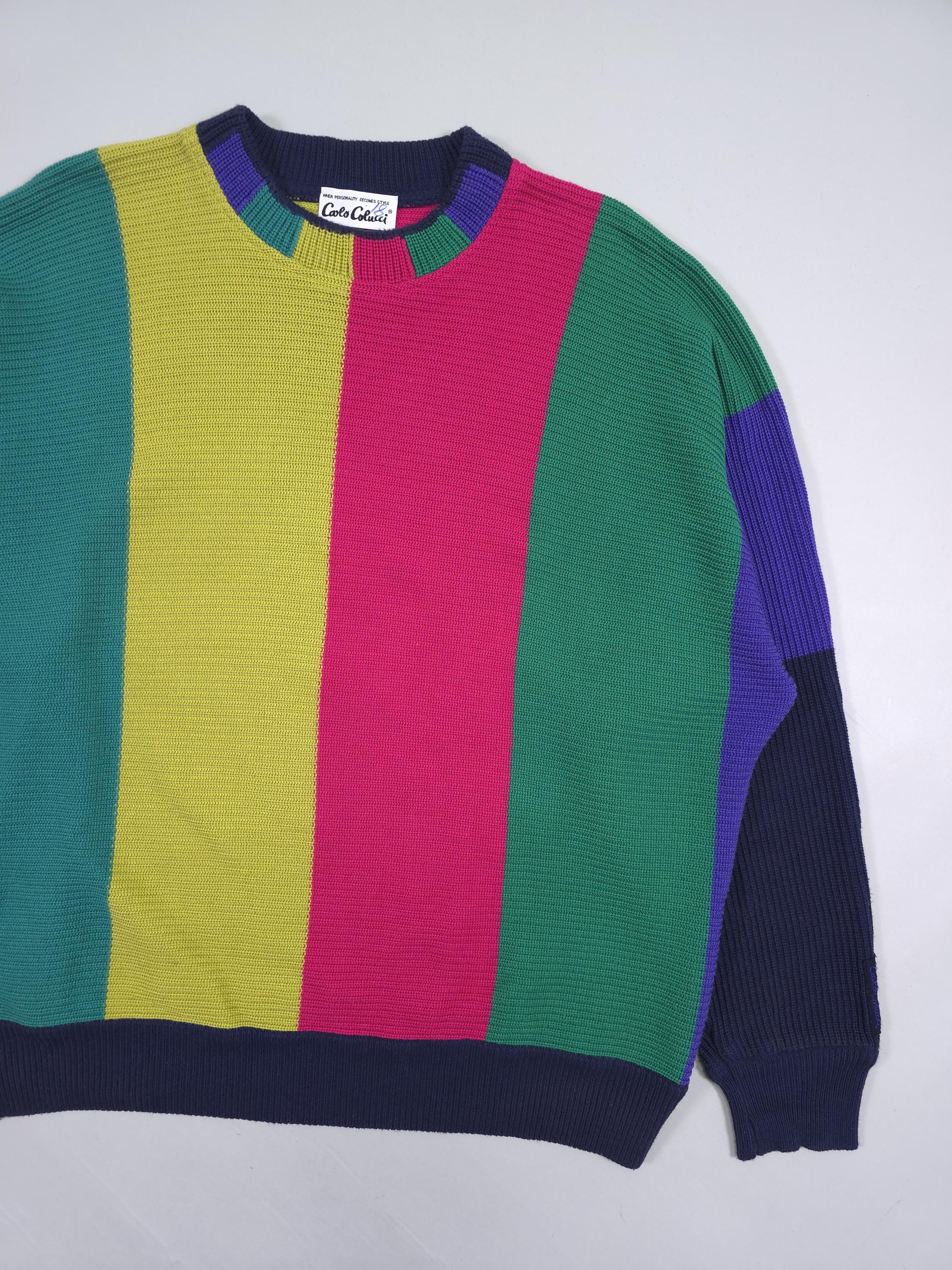 90s Carlo Colucci Ribbed Colorblock Knit Sweater – Multicolor 