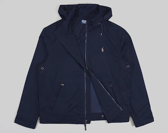 90s Polo Ralph Lauren Hooded Jacket – Navy Blue Small Pony Logo Size L Fits M, L.