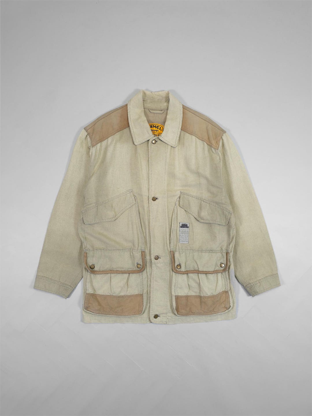 2000s Camel Trophy Linen Safari Field Jacket – Sand Beige – Fits L 