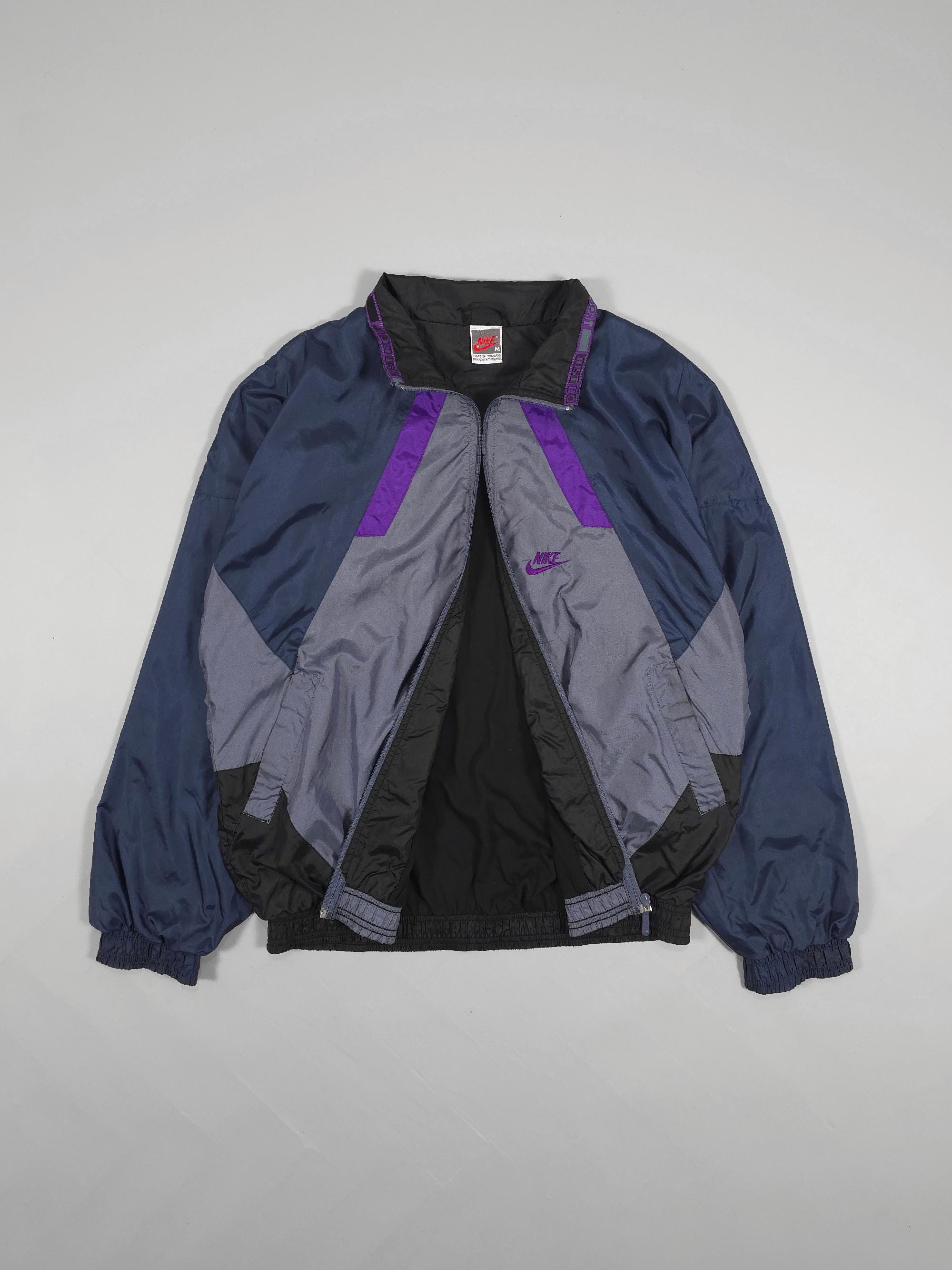 80s Nike Windbreaker Jacket – Gray/blue/purple Embroidered Funky