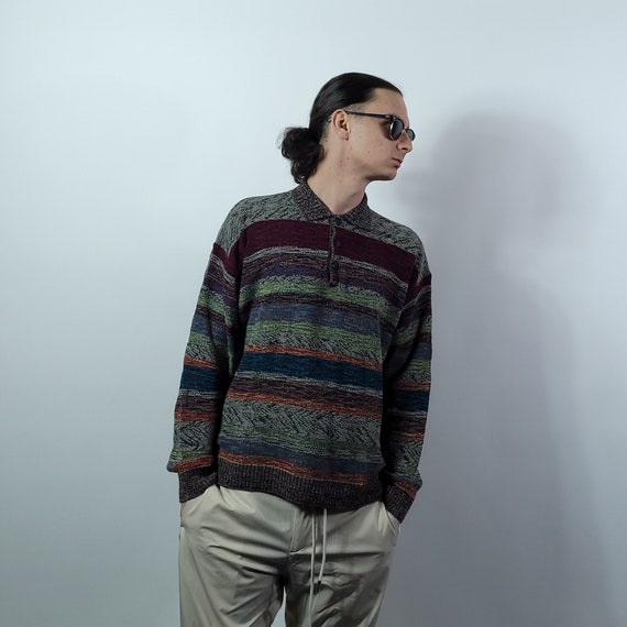 Vintage 80s 90s Enzo Lorenzo Complex Abstract Striped Knitwear 
