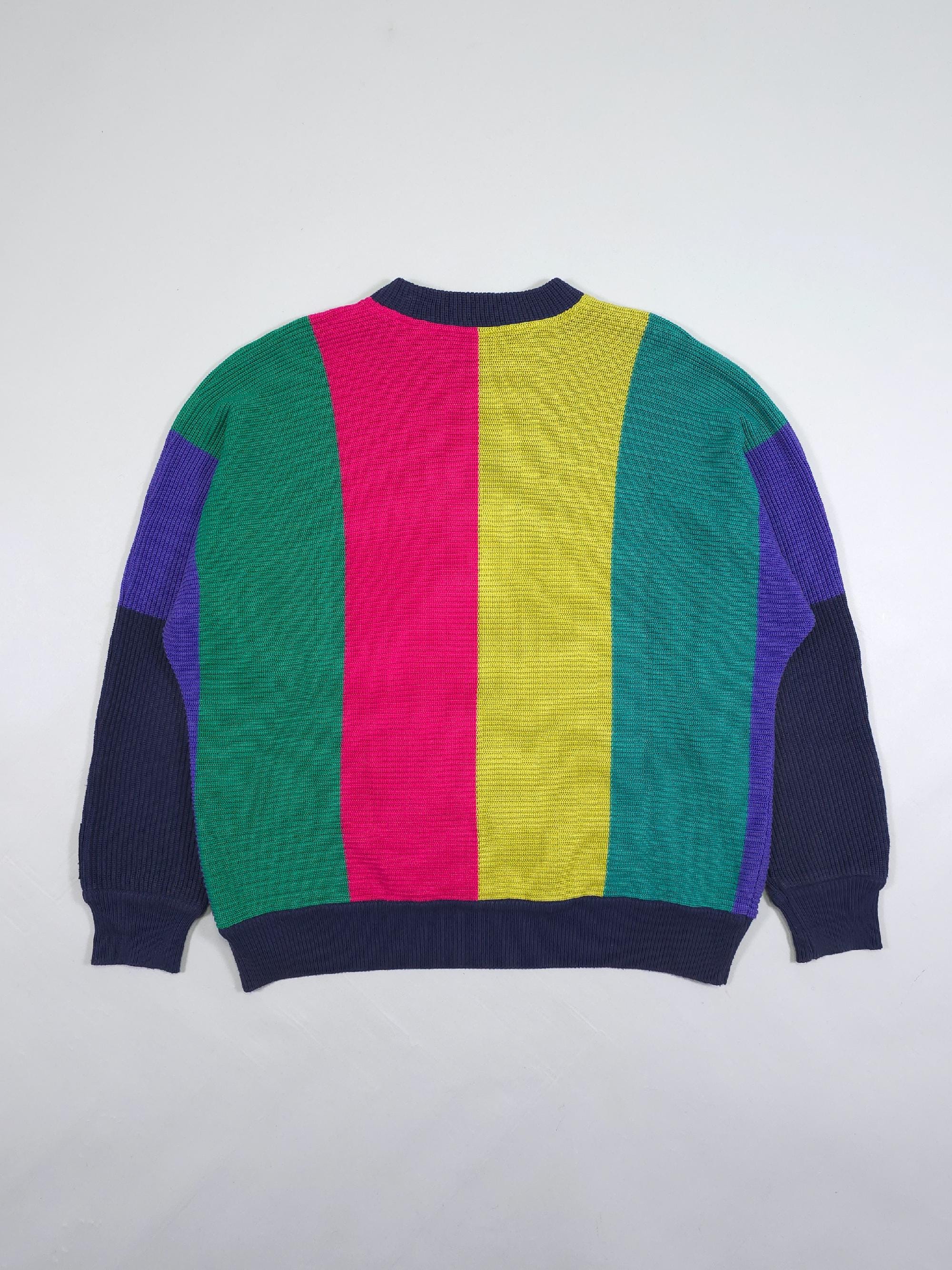 90s Carlo Colucci Ribbed Colorblock Knit Sweater – Multicolor 