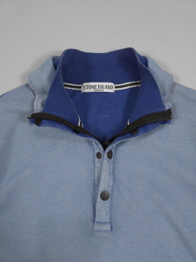 90s Stone Island Contrast Stitch Sweater – Double Collar Baby Blue Size M Fits M, L image 2