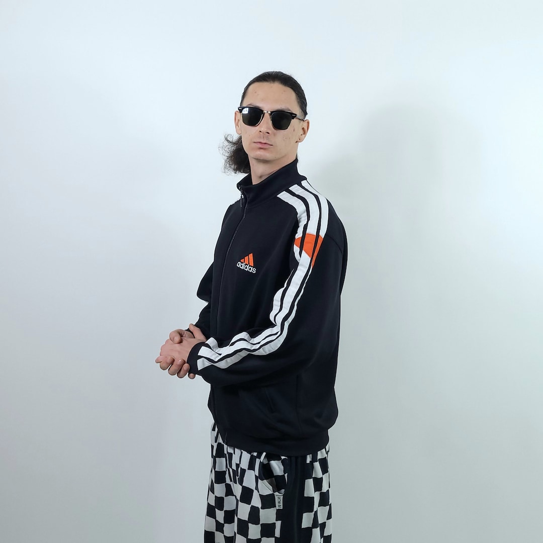 Vintage 90s Adidas Zippered Black Orange Embroidery Track