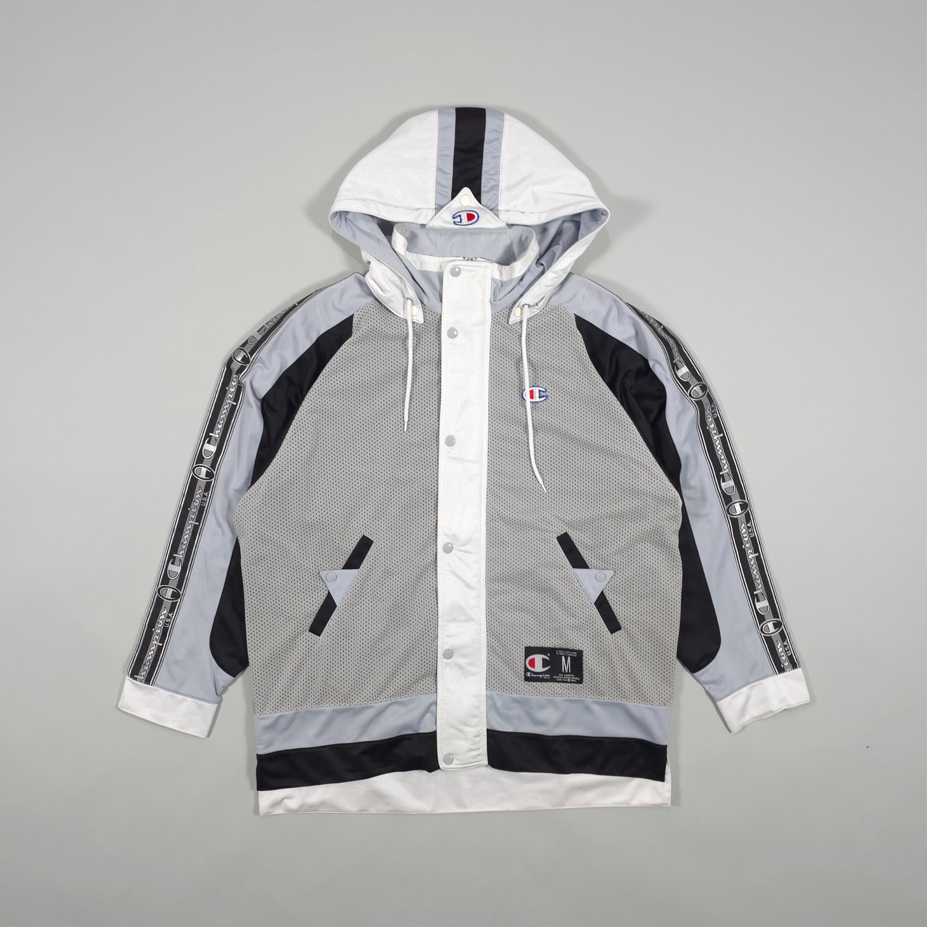 90s Champion Tape Logo Zip Hoodie – Gray/black/white Size M Fits M 