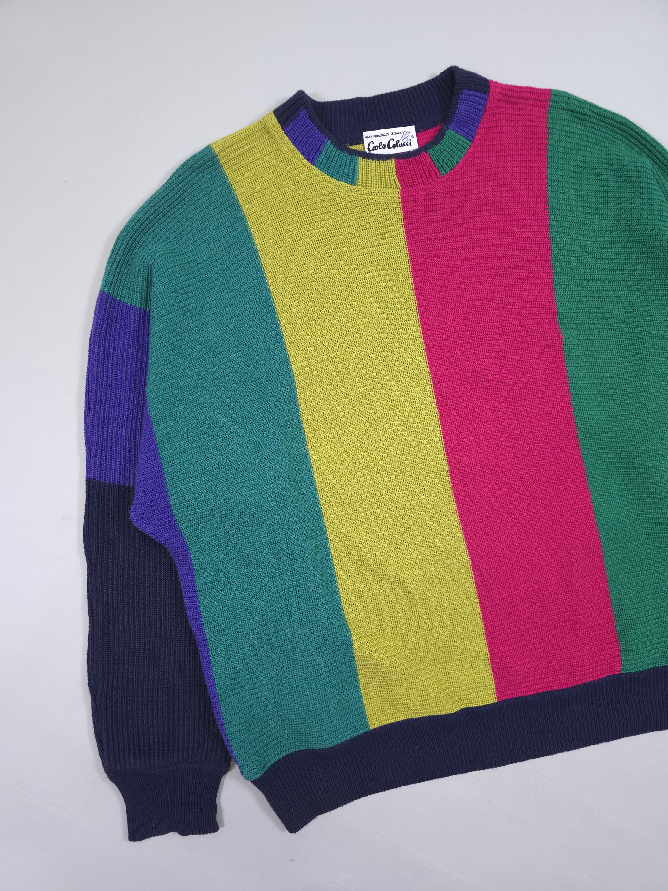 90s Carlo Colucci Ribbed Colorblock Knit Sweater – Multicolor 