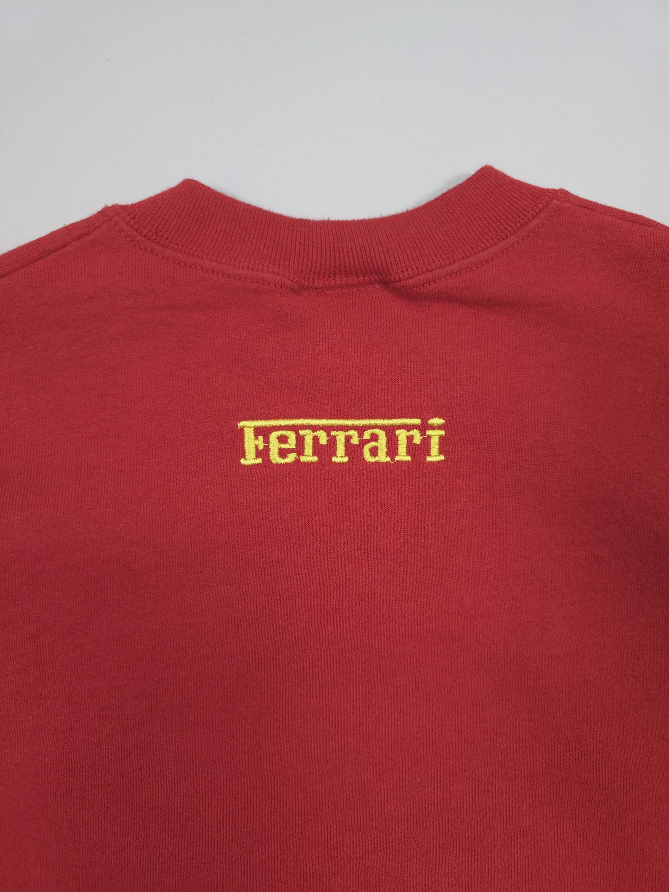 90s Ferrari Embroidered Logo Red Fleece Sweatshirt – Seamless Body 