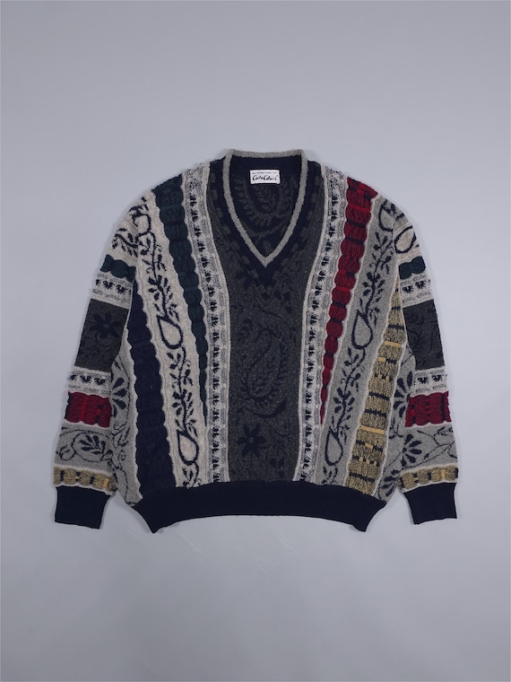 90s Carlo Colucci Wool Blend Paisley Pattern V-neck Sweater 