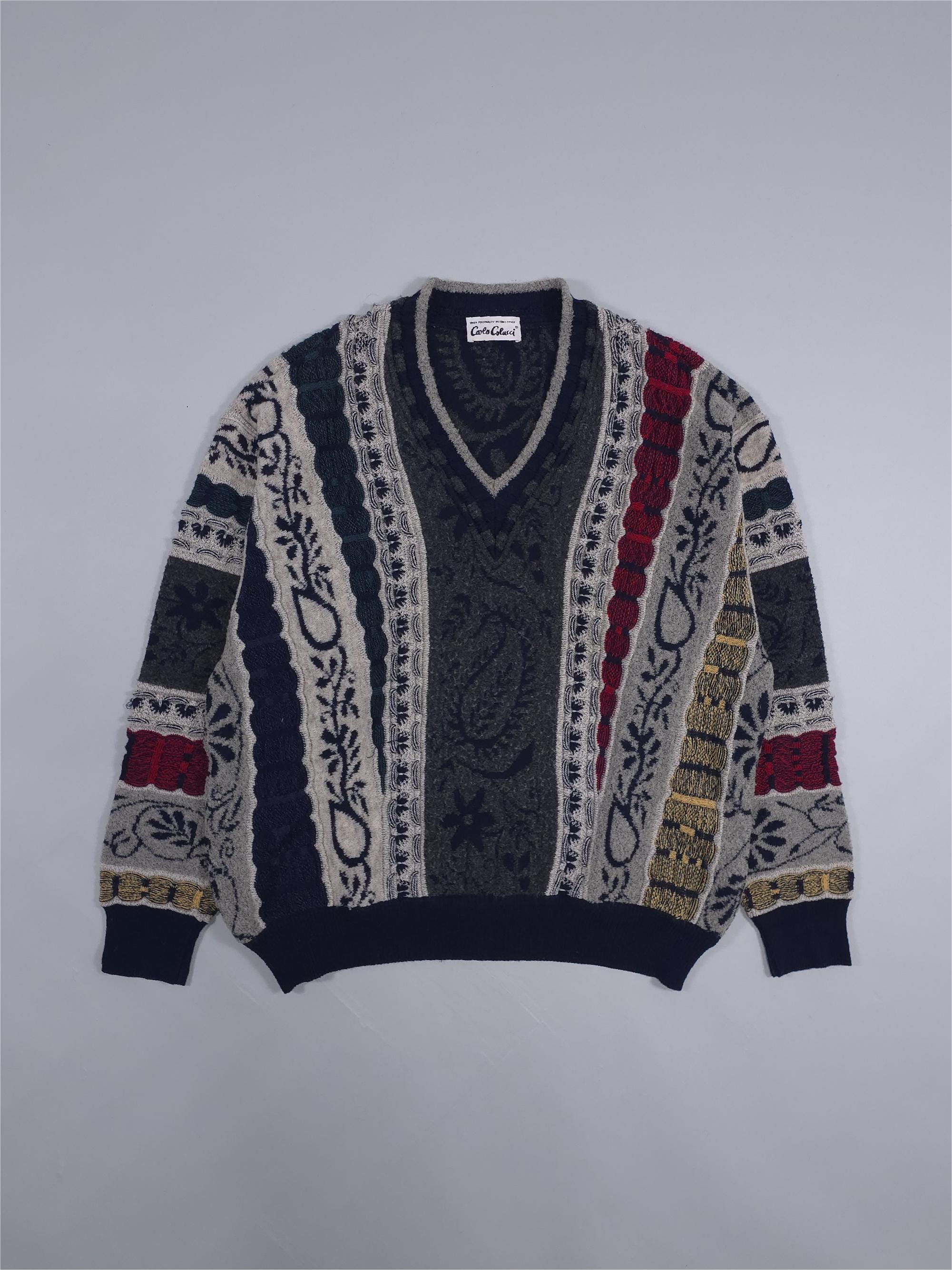 90s Carlo Colucci Wool Blend Paisley Pattern V-neck Sweater