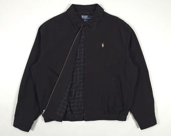 90s Polo Ralph Lauren Harrington Jacket – Black Collared Small